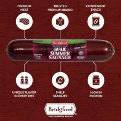 Bridgford Garlic Summer Sausage 16 Oz - Gluten-Free High Protein Garlic Infused Ready-to-Eat Summer Sausage For No-Carb Keto Diets -Food Sale Stores GUEST 10ab1440 a62b 434b b311 a05ce6339357