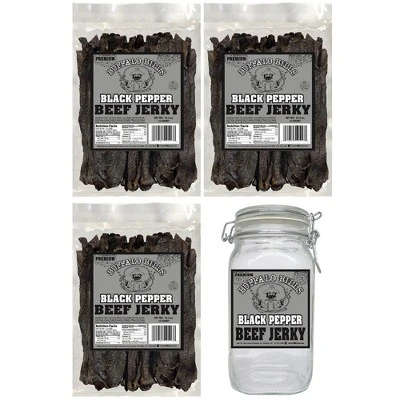 Buffalo Bills Black Pepper Beef Jerky 3 Bag Starter Kit (3 Bags And 1 Jar) 3 Buffalo Bills Black Pepper Beef Jerky 3 Bag Starter Kit (3 Bags And 1 Jar)