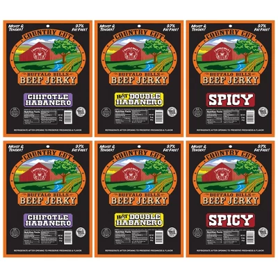 Buffalo Bills 6-ct Spicy Country Cut Beef Jerky Sampler - Six 2.6oz Packs 3 Buffalo Bills 6-ct Spicy Country Cut Beef Jerky Sampler - Six 2.6oz Packs