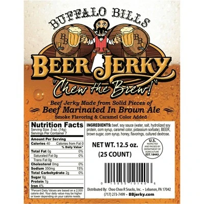 Buffalo Bills 12.5oz Premium Beer Beef Jerky Strips (25 Jerky Strips Marinated In Honey Brown Ale) 3 Buffalo Bills 12.5oz Premium Beer Beef Jerky Strips (25 Jerky Strips Marinated In Honey Brown Ale)