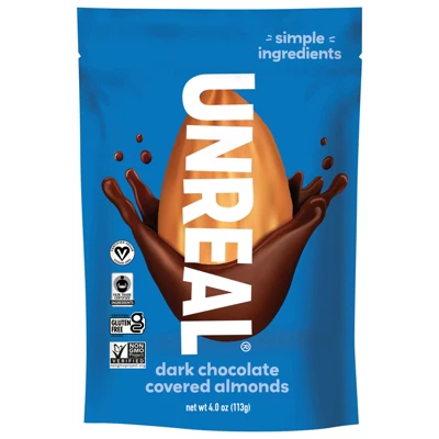 Unreal Dark Chocolate Covered Almonds- Case Of 6/4 Oz 3 Unreal Dark Chocolate Covered Almonds- Case Of 6/4 Oz