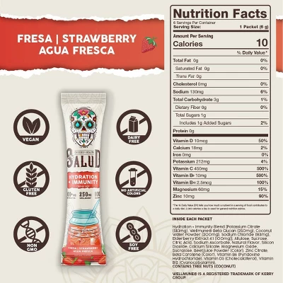 Salud Hydration + Immunity Strawberry Electrolyte Drink Mix - 6pk/0.21 Oz Packet Sticks 5 Salud Hydration + Immunity Strawberry Electrolyte Drink Mix - 6pk/0.21 Oz Packet Sticks - Image 3