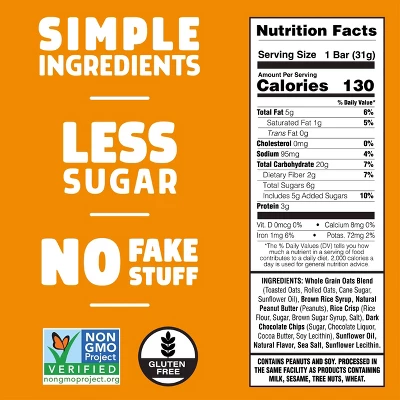 JUNKLESS Peanut Butter Chocolate Chip Chewy Granola Bar - 1.1oz 5 JUNKLESS Peanut Butter Chocolate Chip Chewy Granola Bar - 1.1oz - Image 3