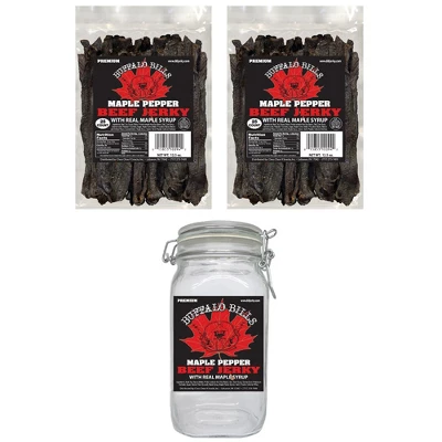 Buffalo Bills Maple Pepper Beef Jerky 2 Bag Starter Kit (2 Bags And 1 Jar) 3 Buffalo Bills Maple Pepper Beef Jerky 2 Bag Starter Kit (2 Bags And 1 Jar)