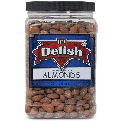 ROASTED SALTED ALMONDS, WITH SEA SALT BY IT'S DELISH, 2.5 LBS JUMBO JAR 3 ROASTED SALTED ALMONDS, WITH SEA SALT BY IT'S DELISH, 2.5 LBS JUMBO JAR