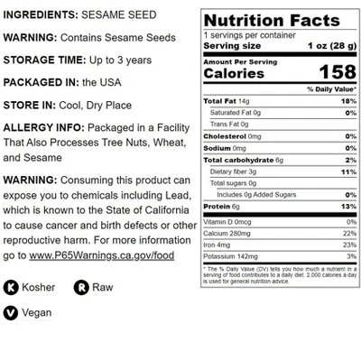 Unhulled Sesame Seeds - By Food To Live 4 Unhulled Sesame Seeds - By Food To Live - Image 2